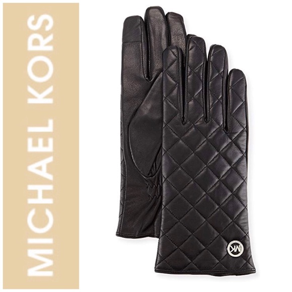 Michael Kors Quilted Leather Logo Tech Gloves - Picture 1 of 6